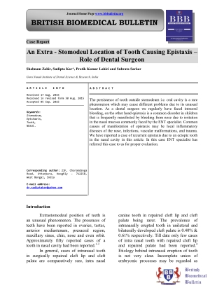 An Extra - Stomodeul Location of Tooth Causing Epistaxis – Role of Dental Surgeon