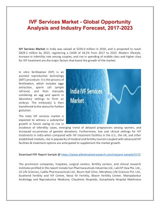 IVF Services Market in India projected to reach $829.5 million by 2023