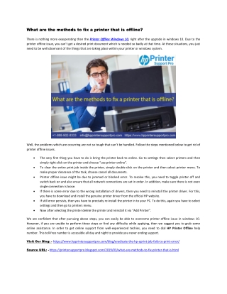What are the methods to fix a printer that is offline?