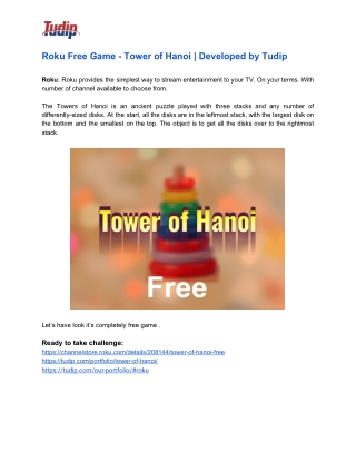 Roku Game - Tower of Hanoi Free | Developed by Tudip