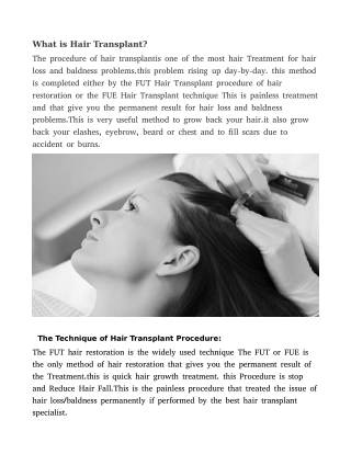 Hair Transplant Treatment to stop hair fall and baldness problems