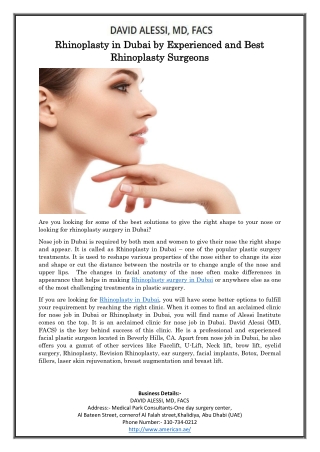 Rhinoplasty in Dubai by Experienced and Best Rhinoplasty Surgeons