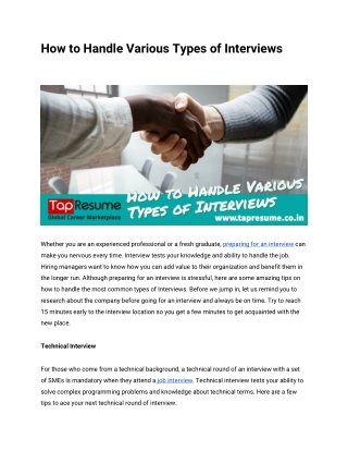 How to Handle Various Types of Interviews