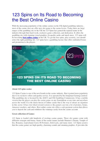 123 Spins on Its Road to Becoming the Best Online Casino