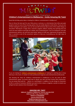 Childrens Entertainment in Melbourne Invite Amazing Mr Twist
