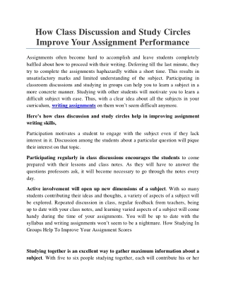 How Class Discussion and Study Circles Improve Your Assignment