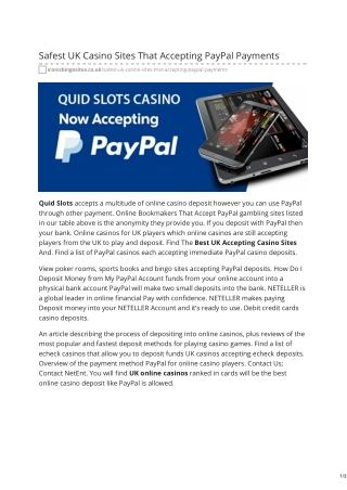 Safest UK Casino Sites That Accepting PayPal Payments