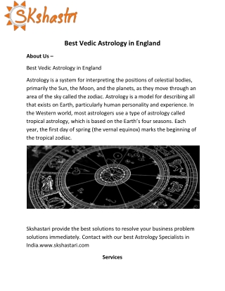 Best Vedic Astrology in England