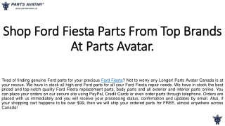 Shop Best Ford Fiesta Parts Online at Parts Avatar.