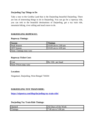 Darjeeling RopeWay Timings,Ticket Cost,Toy Train Ride