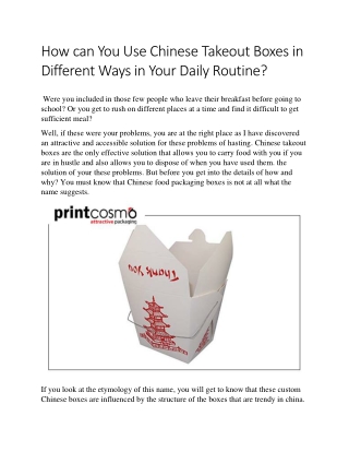 How can You Use Chinese Takeout Boxes in Different Ways in Your Daily Routine