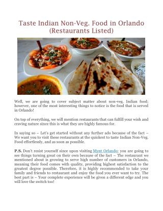 Taste Indian Non-Veg. Food in Orlando (Restaurants Listed)
