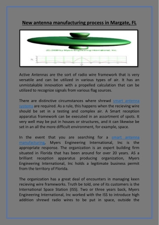 New antenna manufacturing process in Margate, FL