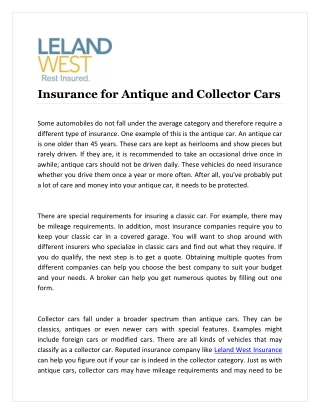 Insurance for Antique and Collector Cars