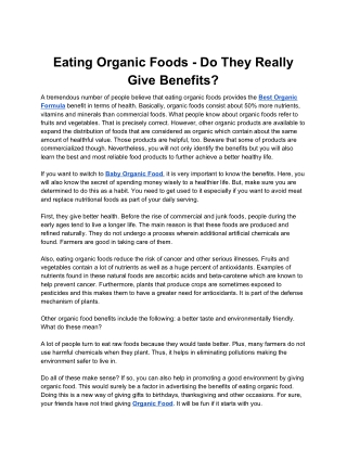 Eating Organic Foods - Do They Really Give Benefits?