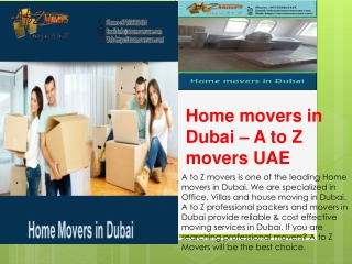 A to Z movers and packers Dubai, U.A.E