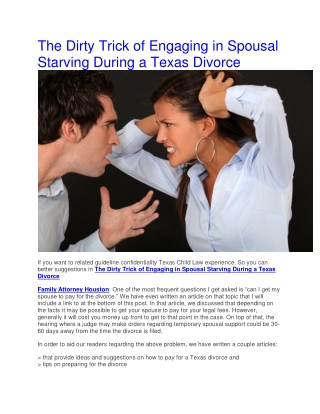 The Dirty Trick of Engaging in Spousal Starving During a Texas Divorce