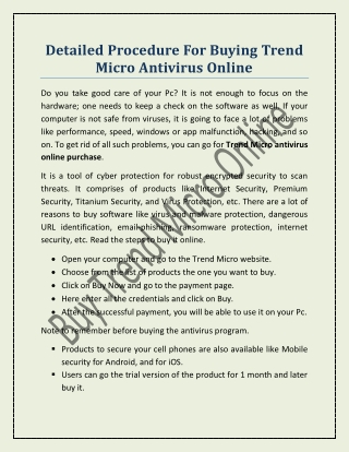 Detailed Procedure For Buying Trend Micro Antivirus Online