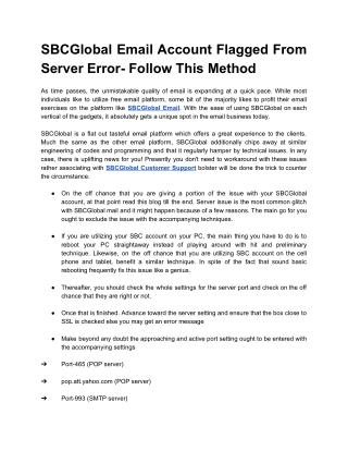 SBCGlobal Email Account Flagged From Server Error- Follow This Metho