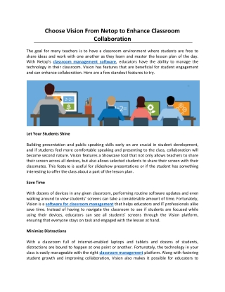 Choose Vision From Netop to Enhance Classroom Collaboration
