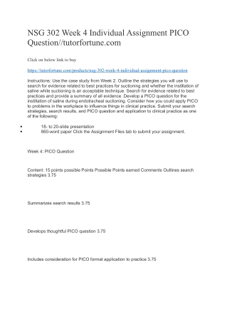 NSG 302 Week 4 Individual Assignment PICO Question//tutorfortune.com