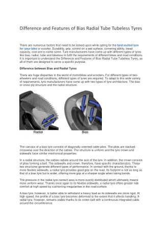 Difference and features of bias radial tube tubeless tyres