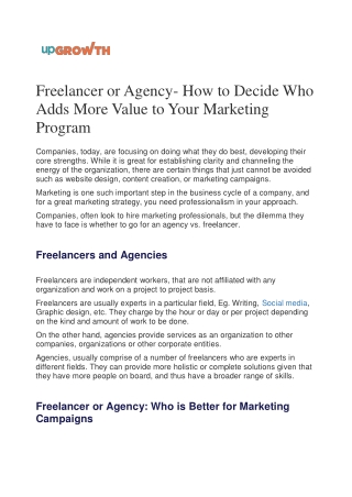 Freelancer or Agency- How to Decide Who Adds More Value to Your Marketing Program