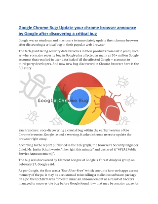 Google Chrome Bug: Update your chrome browser announce by Google after discovering a critical bug