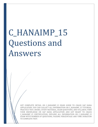 C_HANAIMP_15 Questions and Answers