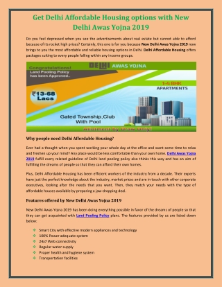 Get Delhi Affordable Housing options with New Delhi Awas Yojna 2019