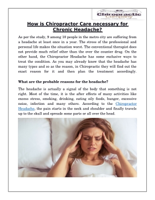 How is Chiropractor Care necessary for Chronic Headache?
