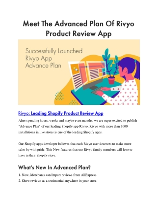 Meet The Advanced Plan Of Rivyo Product Review App