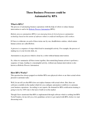 These Business Processes could be Automated by RPA