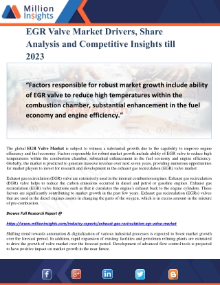 EGR Valve Market Drivers, Share Analysis and Competitive Insights till 2023