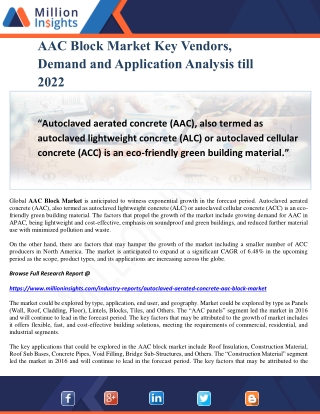 AAC Block Market Key Vendors, Demand and Application Analysis till 2022