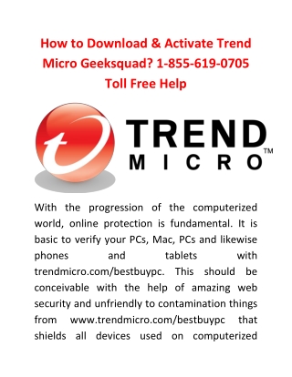 How to Download & Activate Trend Micro Geeksquad? 1-855-619-0705 Toll Free Help