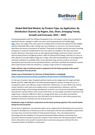 Global Wall Bed Market, by Product Type, by Application, By Distribution Channel, by Region, Size, Share, Emerging Trend