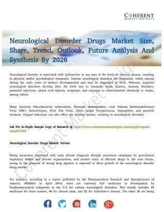 Neurological Disorder Drugs Market Projections and Growth Factors Analysed until 2026