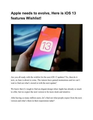 Apple needs to evolve, Here is iOS 13 features Wishlist!