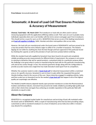 Sensomatic: A Brand Of Load Cell That Ensures Precision & Accuracy Of Measurement