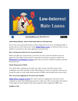 Indian Money Review - How to Avail Lower Rate on a Personal Loan