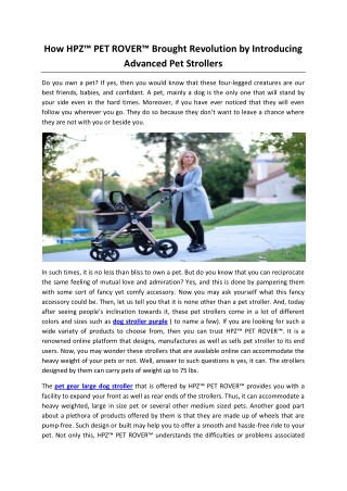 How HPZ™ PET ROVER™ Brought Revolution by Introducing Advanced Pet Strollers