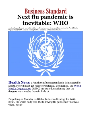 Next flu pandemic is inevitable: WHO