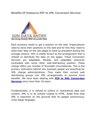 Benefits Of Outsource PDF to XML Conversion Services