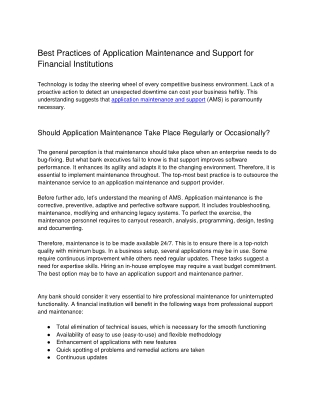 Best Practices of Application Maintenance and Support for Financial Institutions