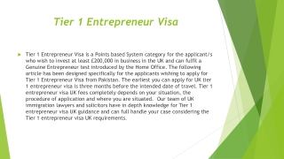 Tier 1 entrepreneur visa