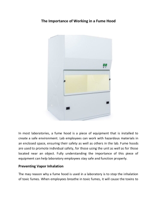 The Importance of Working in a Fume Hood