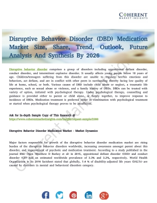 Disruptive Behavior Disorder (DBD) Medication Market To Incur Considerable Upsurge By 2026