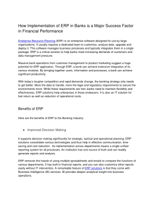 How Implementation of ERP in Banks is a Major Success Factor in Financial Performance
