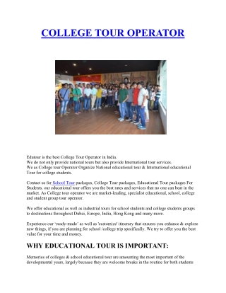 Educational Tour Operator | school tour packages | college tour